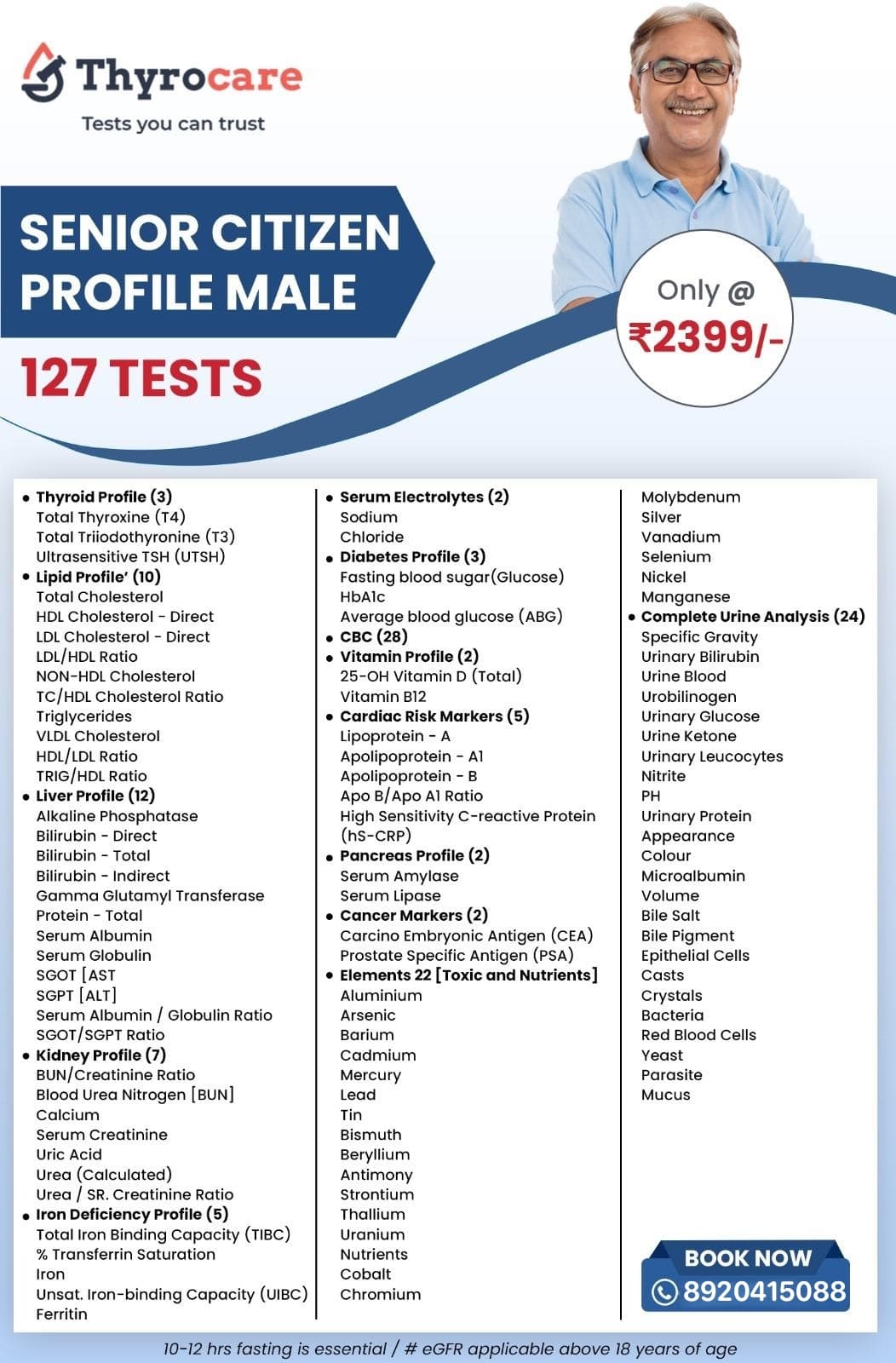 Senior Citizen Profile Male — 127 Tests @ ₹2399